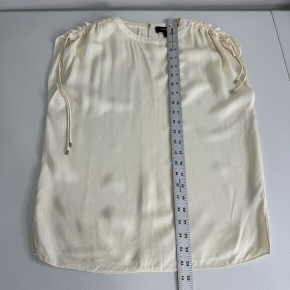 Theory Womens Top P / Small Cream 100% Silk Malkara Drawstring Modern Georgette - Picture 10 of 15